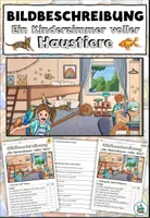 Vista previa - Hojas de trabajo - Descripción de la imagen "Ein Kinderzimmer voller Haustiere" triple diferenciada - Alemán - Portada