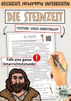 Vorschau - Arbeitsblätter - Die Steinzeit: Unterrichtsmaterial zu Youtubevideo / Geschichte fachfremd unterrichten - Deckblatt
