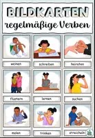 Aperçu - Présentation / Support pour le tableau - Cartes illustrées 32 verbes réguliers - allemand - Page de couverture