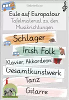 Vorschau - Präsentationen/Tafelbilder - Tafelmaterial zu Musikrichtungen aus Europa (passend zu Eule auf Europatour) - Deckblatt