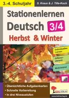Vorschau - Arbeitsblätter - Stationenlernen Deutsch Herbst und Winter Klasse 3–4 | Deutsch Grundschule | Grammatik, Rechtschreibung, Lesen, Schreiben, Differenzierung, Laufzettel, Tippkarten, Lösungen - Deckblatt