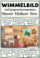 Aperçu - Matériel interactif - Objets cachés avec stimuli de conversation "Unser kleiner Zoo" Thème animaux domestiques - Allemand - Page de couverture