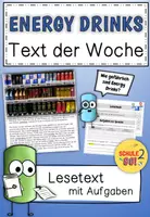 Vorschau - Arbeitsblätter - Text der Woche - Energy Drinks / Lesetext / Sachtext / Lesen - Deckblatt