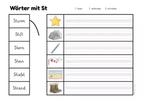 Vorschau - Arbeitsblätter - Deutsch - st-Wörter lesen, verbinden, abschreiben - Seite 1