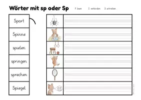 Vorschau - Arbeitsblätter - Deutsch - sp-Wörter lesen, verbinden, abschreiben - Seite 1