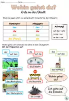 Vorschau - Arbeitsblätter - "Wohin gehst du?" Präpositionen und Artikel im Akkusativ - Orte in der Stadt - DaZ / DaF / Deutsch - Seite 1
