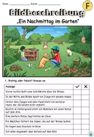 Vorschau - Arbeitsblätter - Bildbeschreibung "Ein Nachmittag im Garten" Haustiere DaZ / DaF / Deutsch - Seite 1