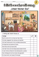 Vorschau - Arbeitsblätter - Bildbeschreibung "Unser kleiner Zoo" Haustiere - dreifach differenziert - DaZ / DaF / Deutsch - Seite 1