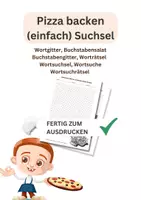 Vorschau - Spiele - Pizza, backen, einfach, Suchsel, Wortgitter, Buchstabensalat, Buchstabengitter, Wortsuchrätsel, Wortsuche, Worträtsel, Wortsuchsel - Deckblatt