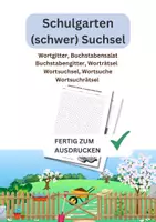 Vorschau - Arbeitsblätter - Schulgarten, Suchsel, schwer, Wortgitter, Buchstabensalat, Schule, Garten, Buchstabengitter, Wortsuchrätsel, Wortsuche, Worträtsel, Wortsuchsel - Deckblatt