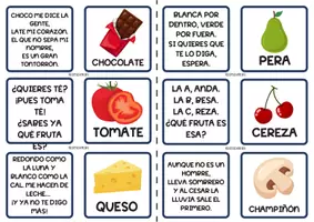 Vista previa - Juegos / Gamificación - JUEGO DE ADIVINANZAS SOBRE COMIDAS - página 1