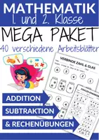 Vorschau - Arbeitsblätter - MEGA Paket - 40 Mathematik Arbeitsblätter (1. Klasse & 2. Klasse) - Deckblatt