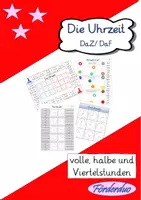 Vorschau - Spiele - Übungskarten zum Thema "Die Uhrzeit"- volle, halbe und Viertelstunden (DaZ/ DaF) - Deckblatt