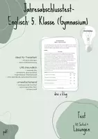 Vorschau - Arbeitsblätter - Jahresabschlusstest: Englisch 5. Klasse Gymnasium (+Lös. & Feedbackbogen) - Deckblatt