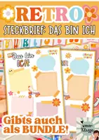 Vorschau - Poster - Back to School Steckbrief / Klassenraum Deko in RETRO / Kennenlernen Blatt - Deckblatt