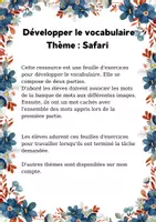 Aperçu - Préparation de séance / Séance complète - Extra vocabulary - Animals & Safari / Vocabulaire - Safari - Page de couverture