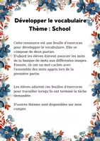 Aperçu - Préparation de séance / Séance complète - Extra vocabulary - School / Vocabulaire - Ecole - Page de couverture