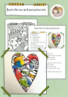 Vorschau - Stundenentwürfe - Fertige Kunststunde Grundschule, Bunte Herzen im Kunstunterricht, Kunst - Deckblatt