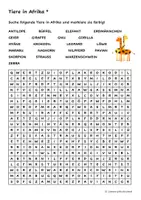 Vorschau - Arbeitsblätter - Suchsel Tiere in Afrika (2-fach differenziert) - Deckblatt
