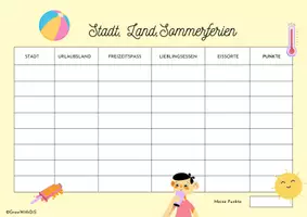 Vorschau - Spiele - Schuljahresende | Sommerferien Spiele |Stadt Land Fluss | Sommerferien Edition ☀️🏝️Vorlage( inkl.Blanko Vorlage) - Deckblatt