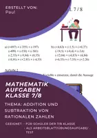 Vorschau - Arbeitsblätter - Mathematik Aufgaben Addition und Subtraktion von rationalen Zahlen - Deckblatt