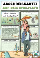 Vorschau - Aufgabenkarten - Abschreibkartei / Abschreibtexte "Auf dem Spielplatz" DaZ / DaF / Deutsch - Deckblatt