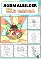 Vorschau - Mal- und Bastelvorlagen - Malvorlagen / Ausmalbilder "Eis essen" Kunst / Kunstprojekt - Deckblatt