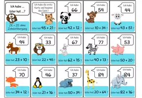 Vorschau - Spiele - Ich habe... Wer hat...? - Lernspiel Mathematik (ZE + ZE ohne ZÜ | Addition ZR 100) - Seite 2