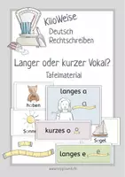 Vorschau - Präsentationen/Tafelbilder - Langer oder kurzer Vokal / Selbstlaut? Tafelmaterial zu den Vokalen a, e, o, u - Deckblatt