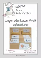 Vorschau - Aufgabenkarten - Langer oder kurzer Vokal / Selbstlaut: Aufgabenkarten zu den Vokalen a, e, o, u - Deckblatt
