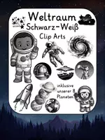 Vorschau - selbst erstellte Cliparts/Grafiken - WELTRAUM - CLIP ARTS - Schwarz/Weiß - kommerziell nutzbar - Deckblatt