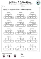 Vorschau - Arbeitsblätter - Rechenmauern - Addition & Subtraktion | Zahlenraum bis 100 | Dreiermauern - Seite 1