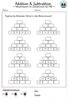 Vorschau - Arbeitsblätter - Rechenmauern - Addition & Subtraktion | Zahlenraum bis 100 | Vierermauern - Seite 1