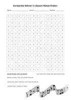 Vorschau - Arbeitsblätter - Musik, Suchsel, einfach, Wortgitter, Buchstabensalat, Buchstabengitter, Wortsuchrätsel, Wortsuche, Worträtsel, Wortsuchsel - Seite 1