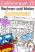 Vorschau - Arbeitsblätter - Sommer - Rechnen und Malen - Zahlenraum 20 mit ZÜ - Deckblatt
