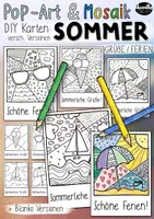 Vorschau - Mal- und Bastelvorlagen - Sommer Pop-Art und Mosaik DIY Postkarten ☀️📮 Sommerferien Grüße Karten - Seite 1