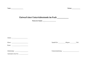 Vorschau - Unterrichtsreihen - Deckblatt Unterrichtsentwurf blanko zum Selbstbearbeiten - Deckblatt