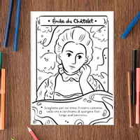 anteprima - Materiale per pittura e bricolage - Grandi Donne, Grandi Idee: Pagine da Colorare per Bambini Ispirate a Emilie Du Chatelet, Etty Hillesum e Ruth Bader Ginsburg - Pagina 1