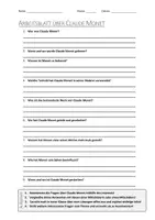 Vorschau - Arbeitsblätter - AB mit Fragen zum Thema "Claude Monet" + Lösungsblatt + Infografik - Deckblatt