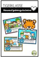 Vorschau - Bildkarten - Gutschein Hausaufgaben- Hausaufgabe - Tigerklasse - Deckblatt