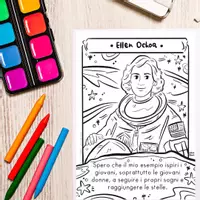 anteprima - Materiale per pittura e bricolage - Esplora lo Spazio con le Donne delle STEM: Set di Pagine da Colorare su Ellen Ochoa, Sally Ride e Mae Jemison - Pagina 2