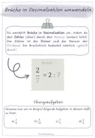 Vorschau - Arbeitsblätter - Einführung - Umwandlung von Brüchen in Dezimalzahlen - Deckblatt