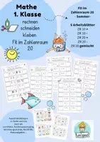 Vorschau - Arbeitsblätter - Mathe Klasse 1,2, Rechnen-Schneiden-Kleben. ZR 20 Anfangsunterricht, Wiederholung - Deckblatt