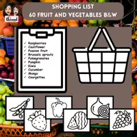 Vista previa - Juegos / Gamificación - Fruit & Vegetables - Shopping List - B&W - Portada