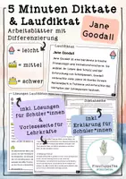 Vorschau - Arbeitsblätter - 5 Minuten Diktate und Laufdiktate "Jane Goodall" mit Differenzierung #9 FrauCuppaTea - Deckblatt