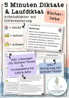 Vorschau - Stationenlernen - 5 Minuten Diktate und Laufdiktate "Bücherliebe" mit Differenzierung #4 FrauCuppaTea - Deckblatt