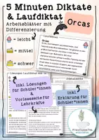 Vorschau - Arbeitsblätter - 5 Minuten Diktate und Laufdiktate "Orcas" mit Differenzierung #6 FrauCuppaTea - Deckblatt