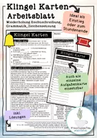 Vorschau - Arbeitsblätter - Grammatik Rechtschreibung Zeichensetzung Klingel Karten FrauCuppaTea - Deckblatt