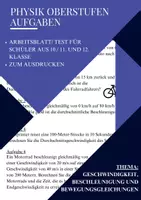 Vorschau - Arbeitsblätter - Aufgaben Physik Geschwindigkeit, Beschleunigung und Bewegungsgleichungen - Deckblatt