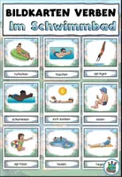 Vorschau - Präsentationen/Tafelbilder - Bildkarten / Wortkarten Verben "Im Schwimmbad" DaZ / DaF / Deutsch - Deckblatt